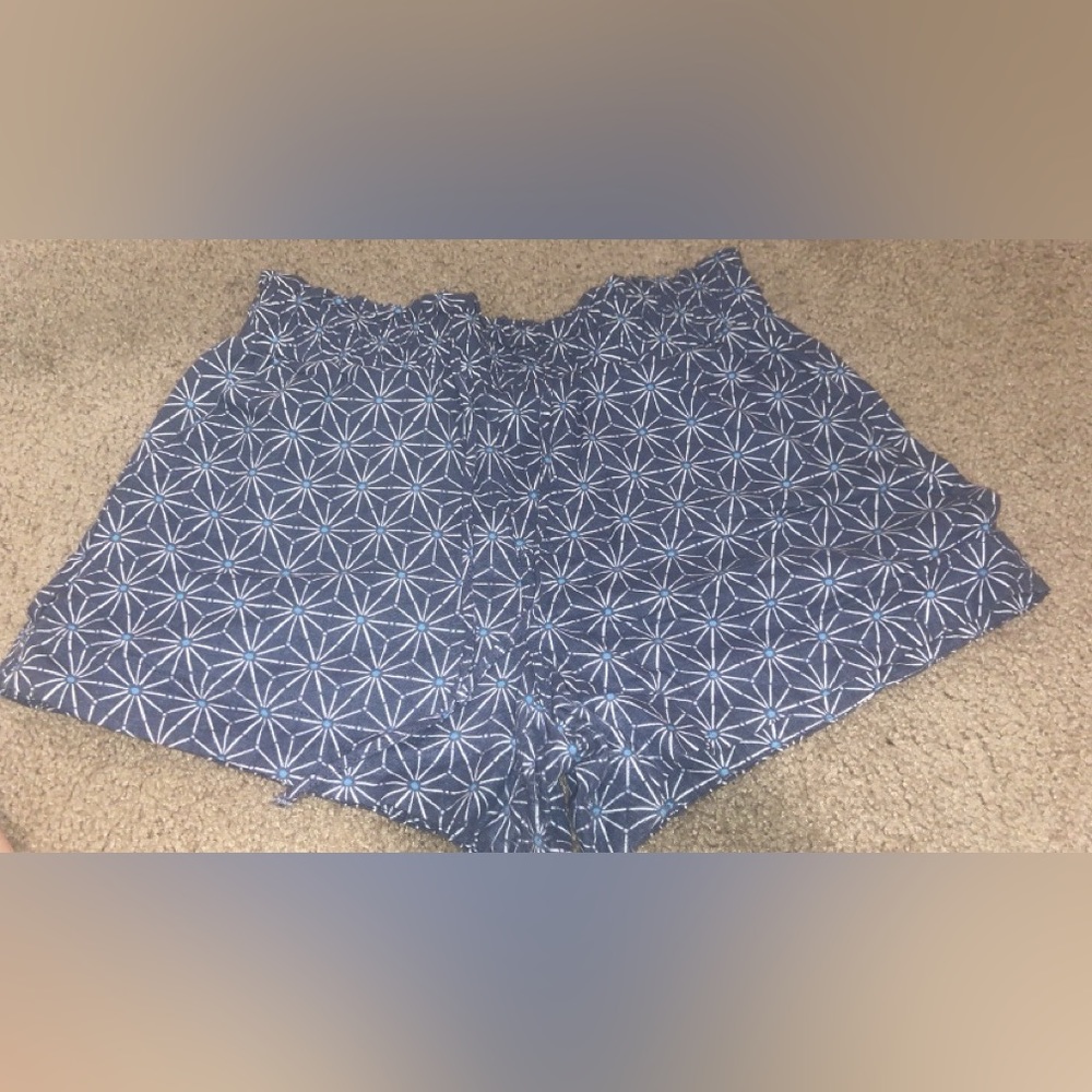 a . new day, blue pattern flare shorts